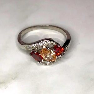 Red and yellow rhinestone ring